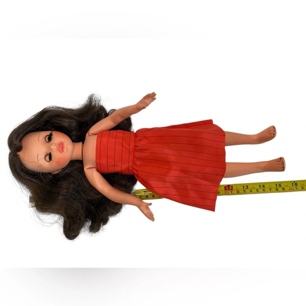 Furga Italy Vittoria Doll 14” Vtg Brunette Hair Blue Eyes Posable 60s “V” Girls